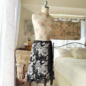 y2k black‎ floral belted skirt